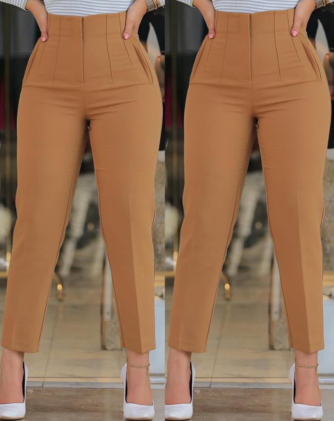 High Waist Pleated Trousers - Tailored Ladies Smart Trousers