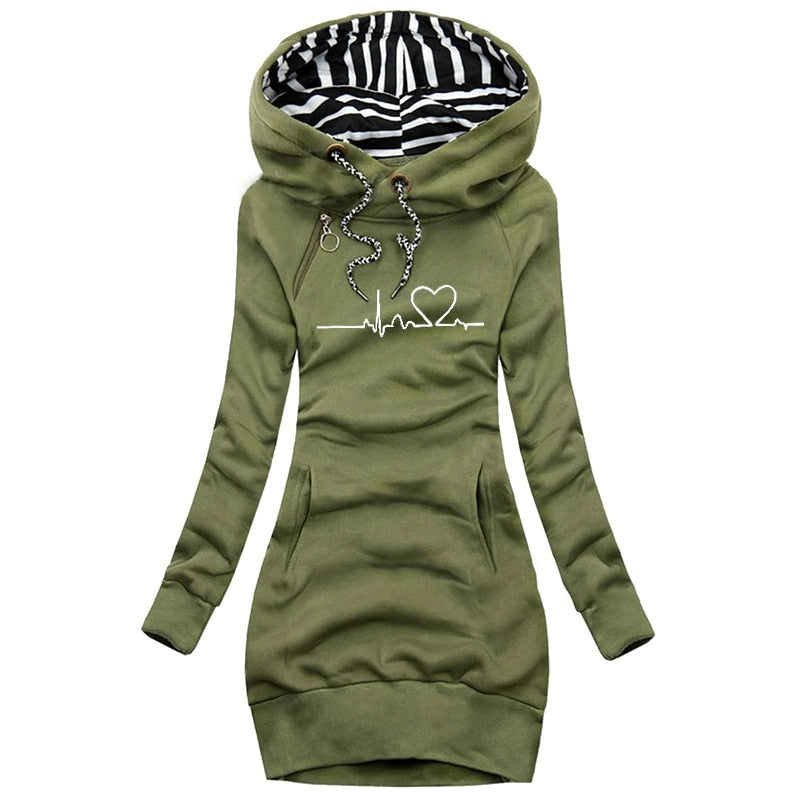 Hooded pullover dress - stylish ladies winter hoodie dress