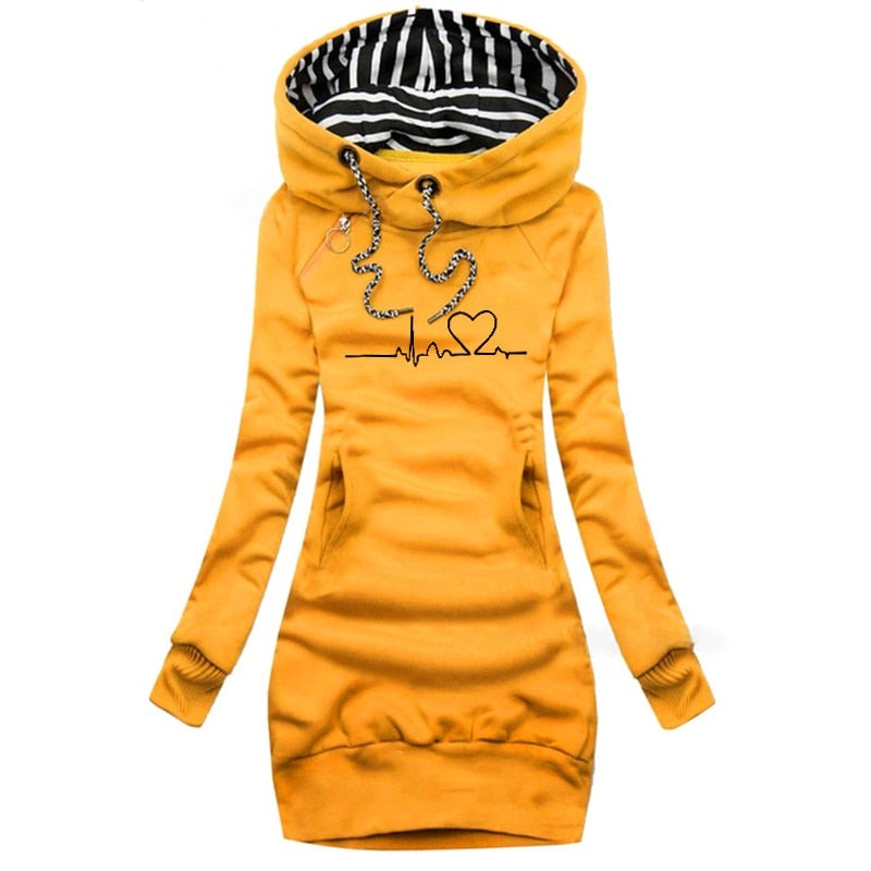 Hooded pullover dress - stylish ladies winter hoodie dress