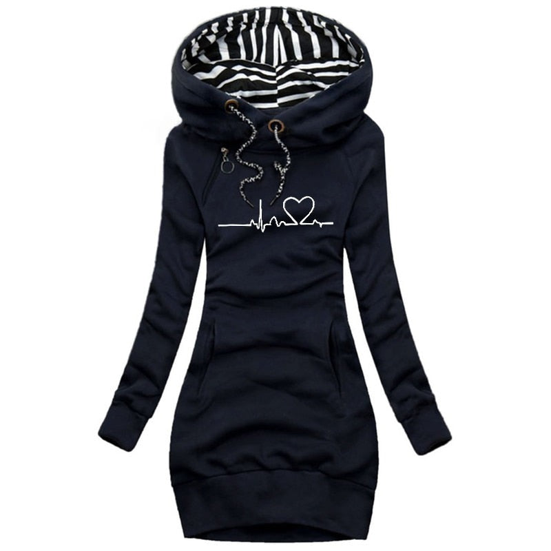 Hooded pullover dress - stylish ladies winter hoodie dress
