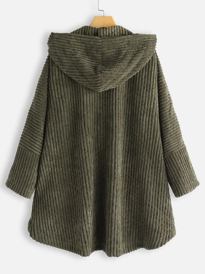 Hooded ribbed coat - stylish ladies oversized high-low jacket