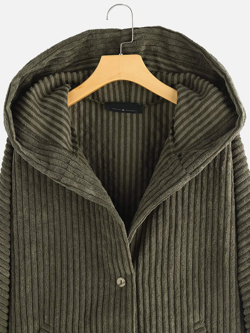Hooded ribbed coat - stylish ladies oversized high-low jacket