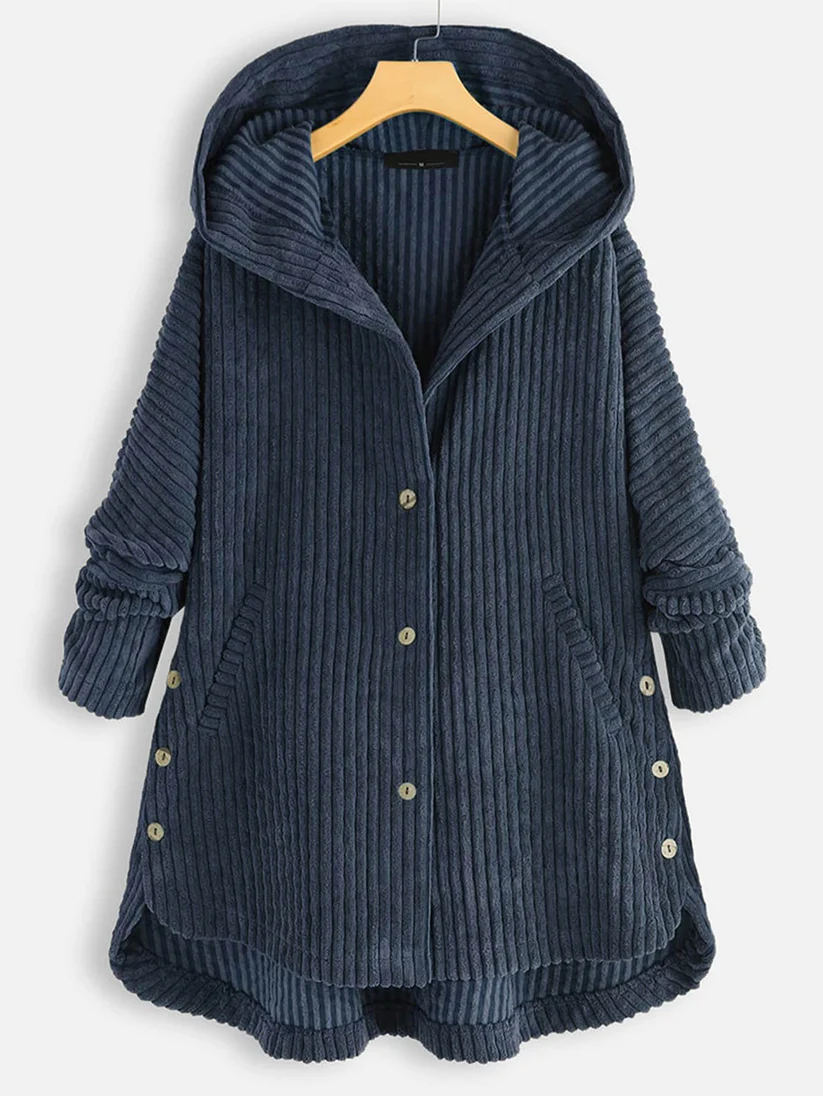 Hooded ribbed coat - stylish ladies oversized high-low jacket