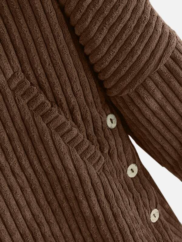 Hooded ribbed coat - stylish ladies oversized high-low jacket