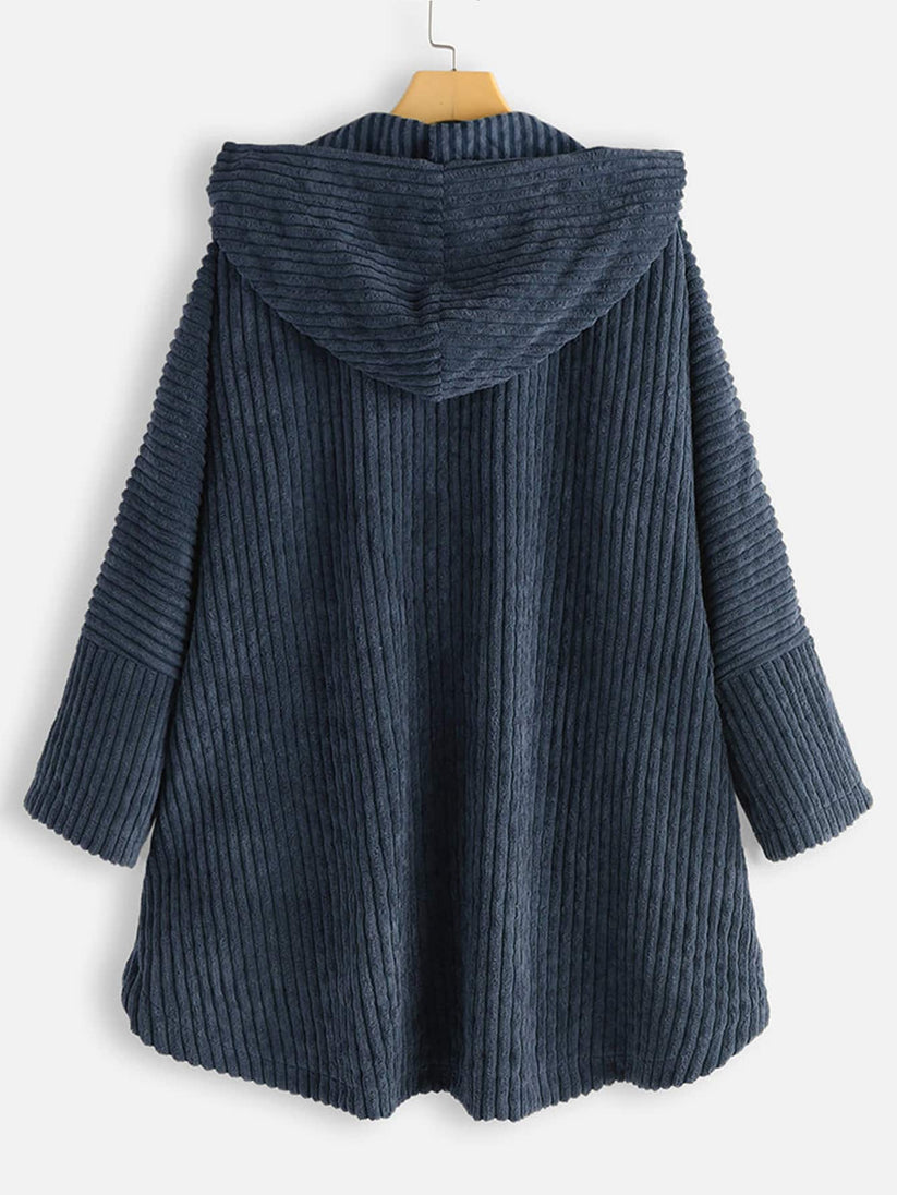 Hooded ribbed coat - stylish ladies oversized high-low jacket
