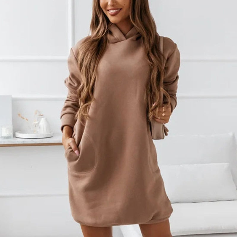 Hooded sweatshirt dress - ladies casual dress
