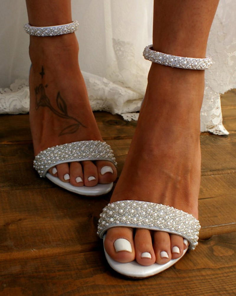 Ivory Block Heel Sandals - Sophisticated Women'S Footwear With Ankle Strap