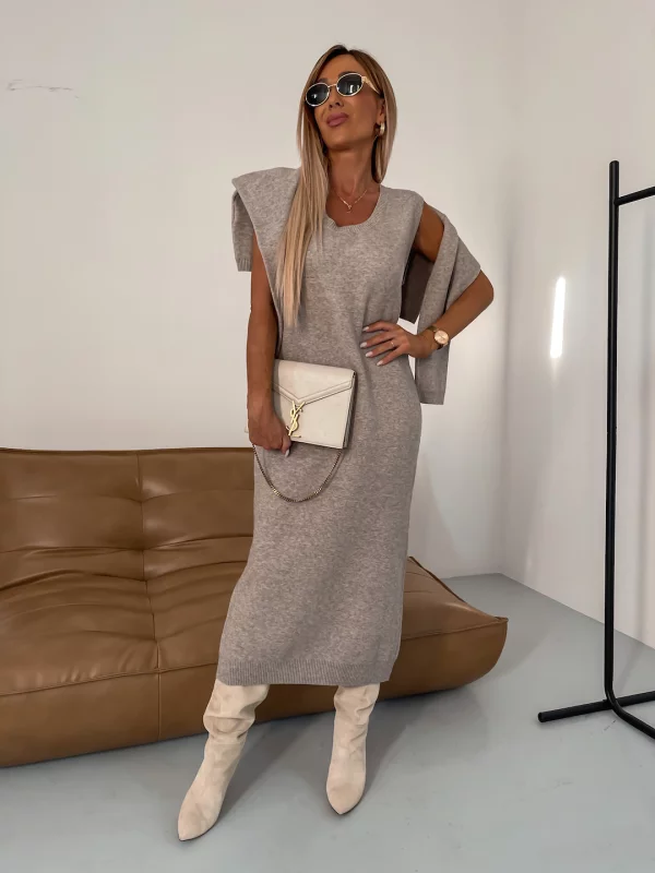 Jersey Midi Dress With Roll Neck - Elegant Ladies Knitwear
