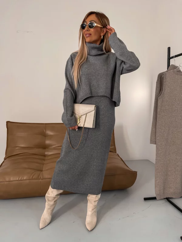 Jersey Midi Dress With Roll Neck - Elegant Ladies Knitwear