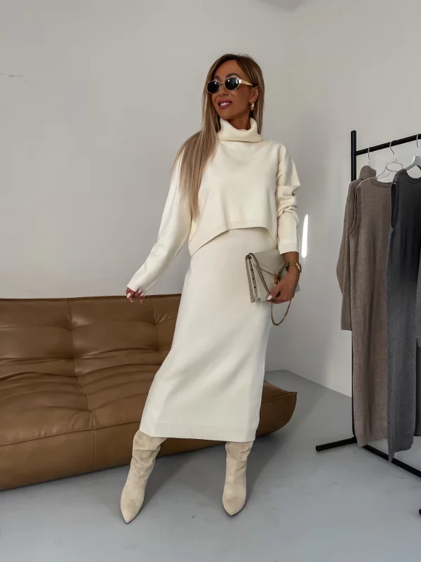 Jersey Midi Dress With Roll Neck - Elegant Ladies Knitwear