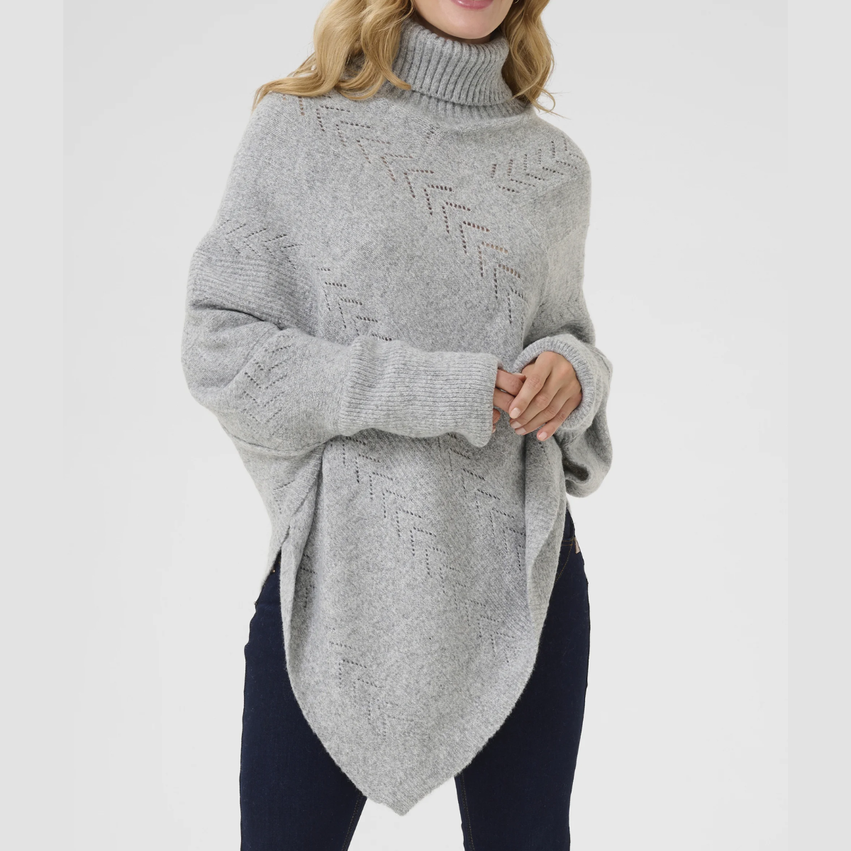 Knitted Poncho With Roll Neck - Elegant Ladies Jumper