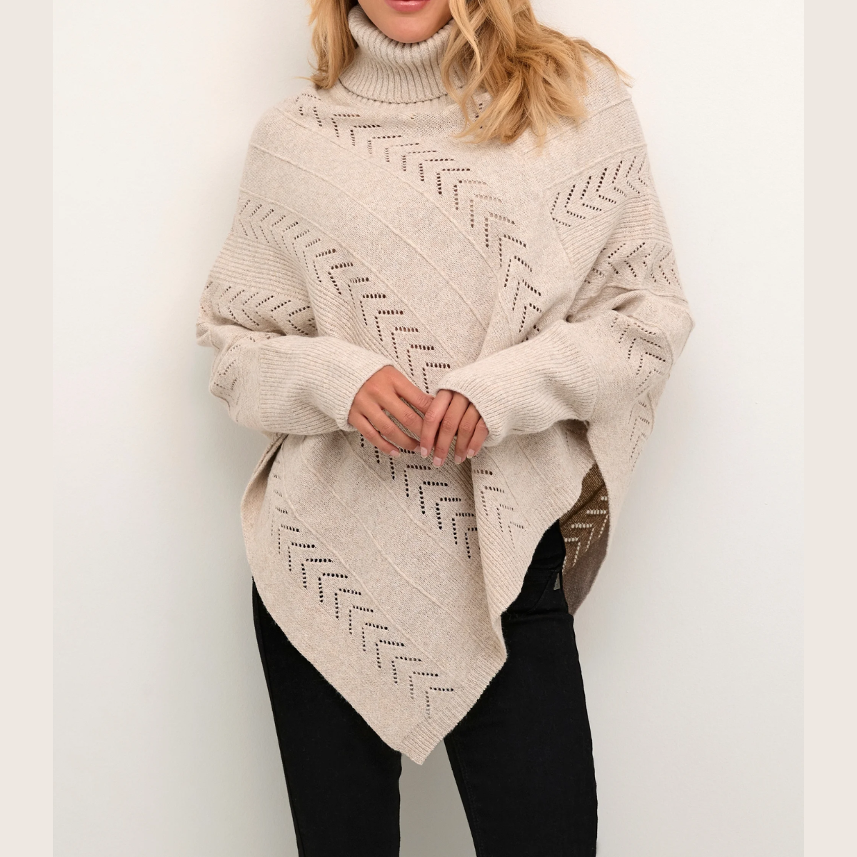 Knitted Poncho With Roll Neck - Elegant Ladies Jumper