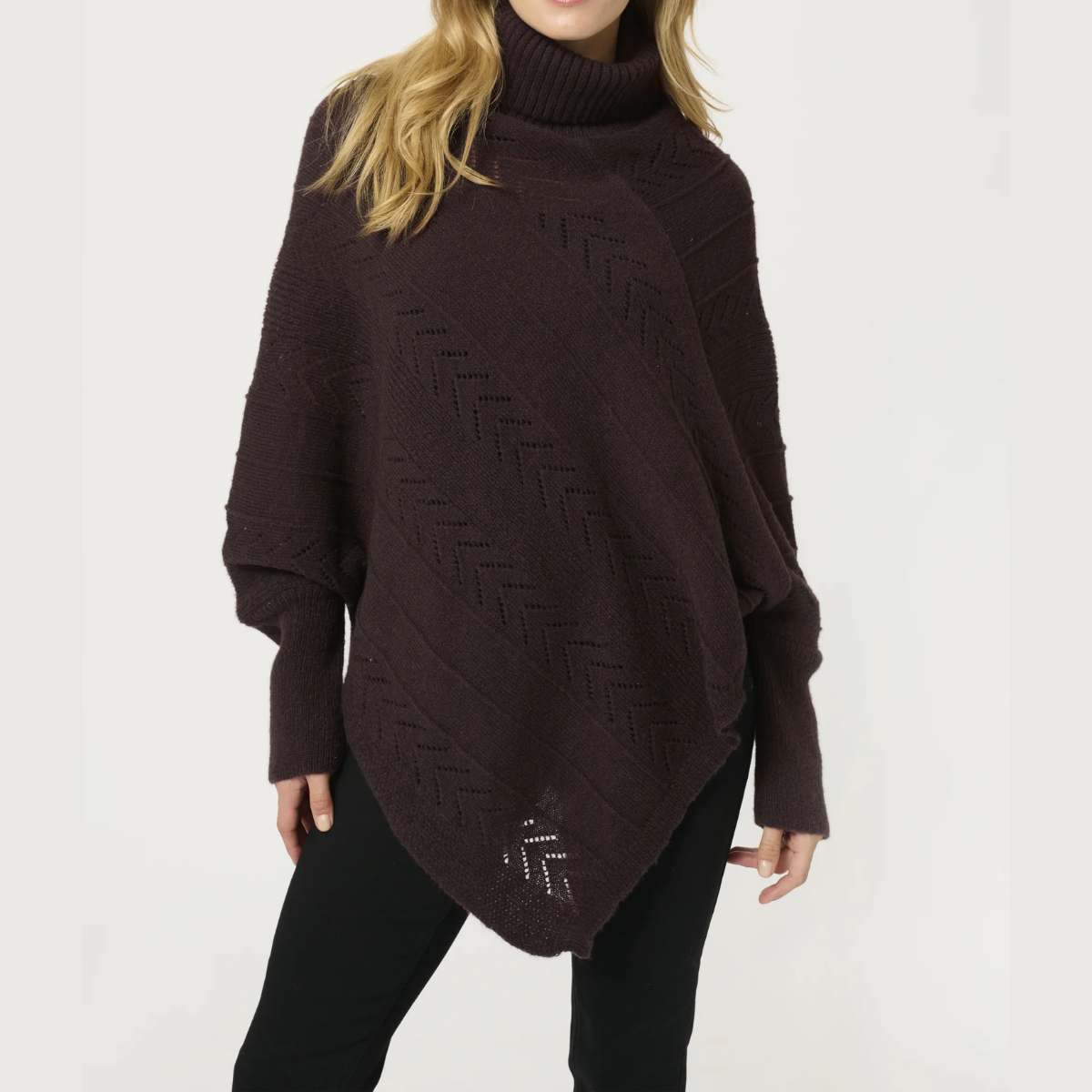Knitted Poncho With Roll Neck - Elegant Ladies Jumper