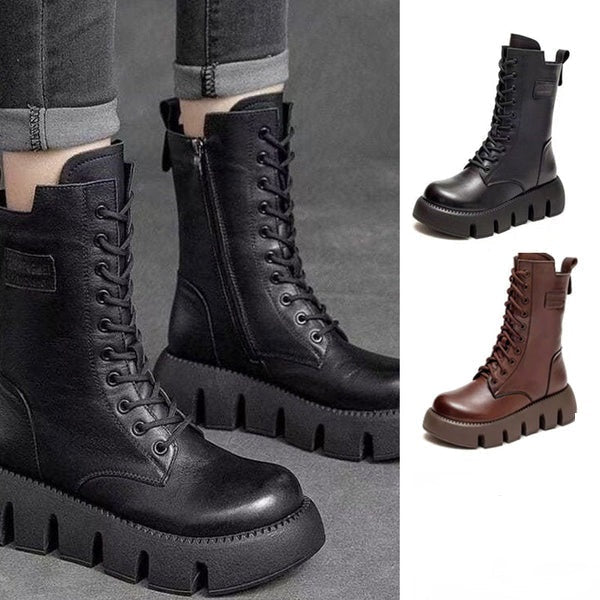 Lace-up combat boots - chunky sole ladies footwear