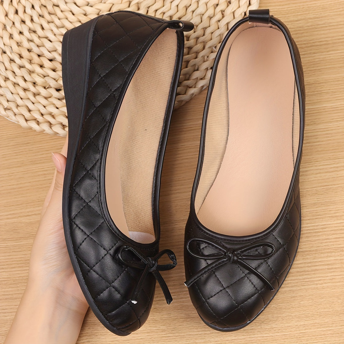 Ladies Black Quilted Slip-On Shoes - Elegant Lightweight Cozy Footwear