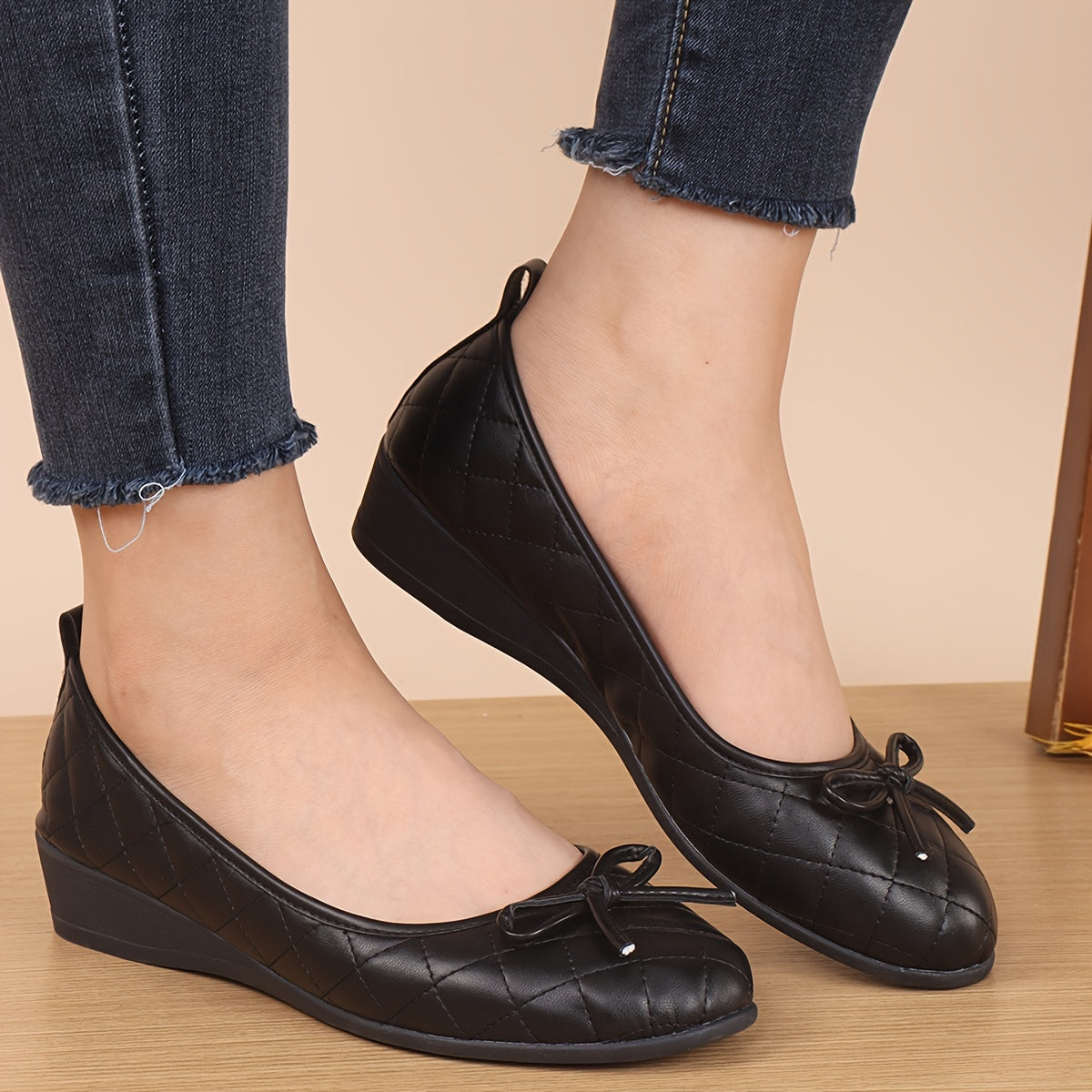 Ladies Black Quilted Slip-On Shoes - Elegant Lightweight Cozy Footwear
