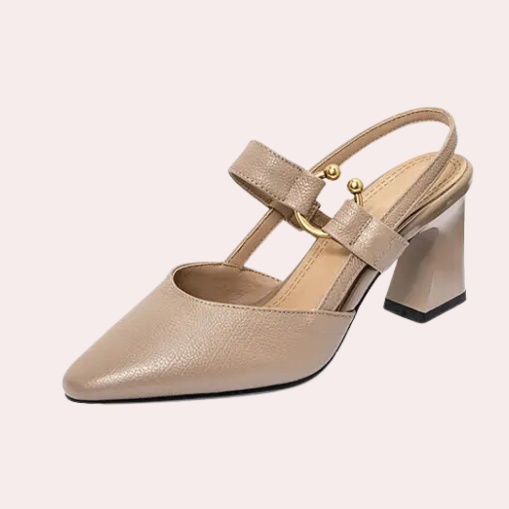 Ladies Block Heel Shoes - Sophisticated Pointed Toe Leather Court Shoes