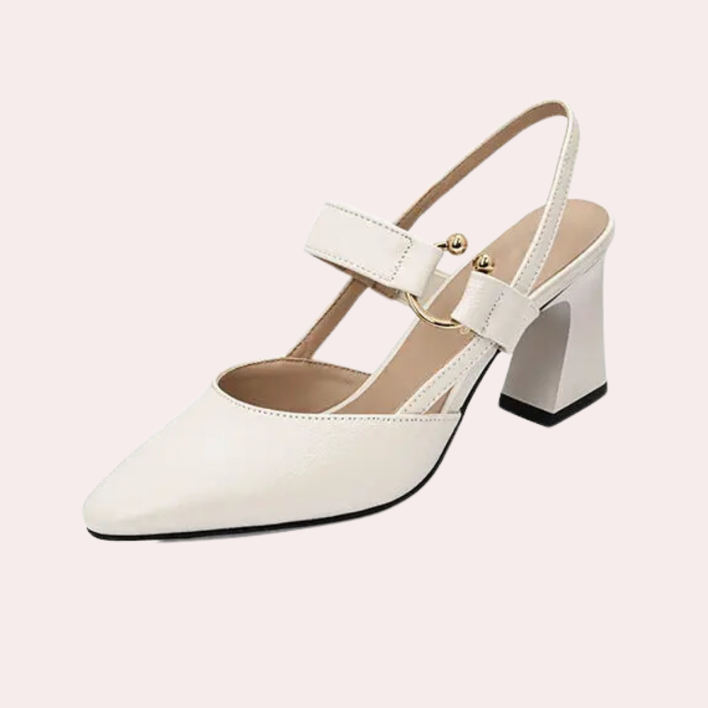 Ladies Block Heel Shoes - Sophisticated Pointed Toe Leather Court Shoes