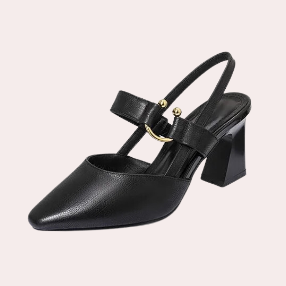 Ladies Block Heel Shoes - Sophisticated Pointed Toe Leather Court Shoes