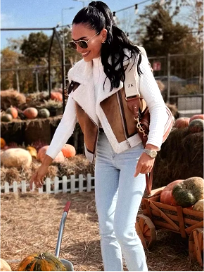 Ladies Brown Shearling-Lined Vest - Chic Faux Leather Layering Piece