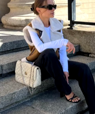 Ladies Brown Shearling-Lined Vest - Chic Faux Leather Layering Piece