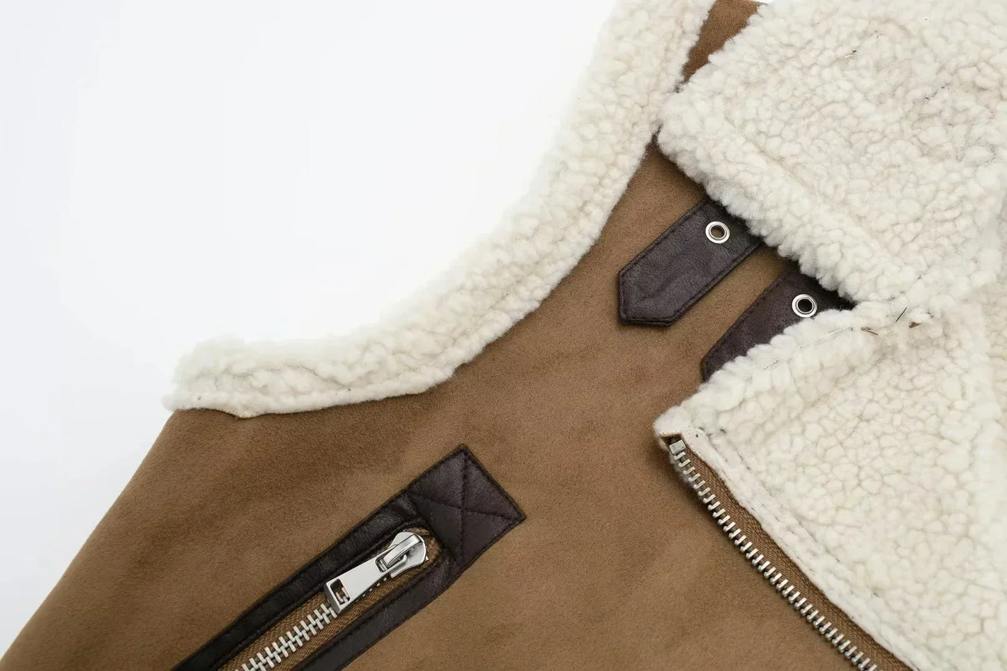 Ladies Brown Shearling-Lined Vest - Chic Faux Leather Layering Piece