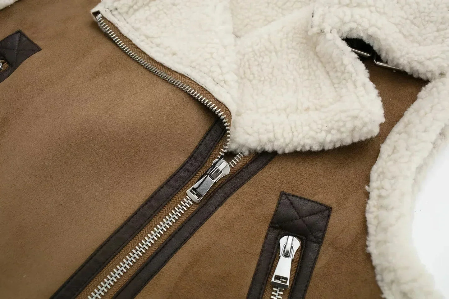 Ladies Brown Shearling-Lined Vest - Chic Faux Leather Layering Piece