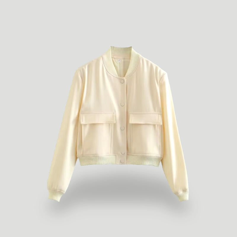 Ladies cropped bomber jacket - stylish button-up outerwear