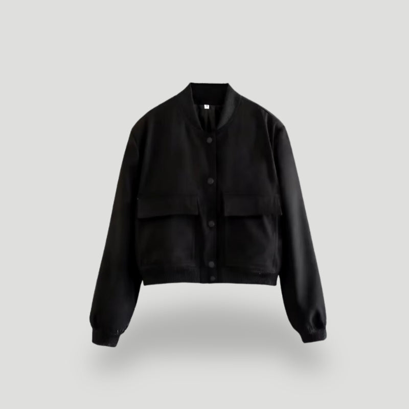 Ladies cropped bomber jacket - stylish button-up outerwear