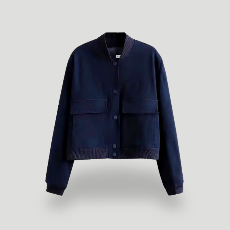 Ladies cropped bomber jacket - stylish button-up outerwear