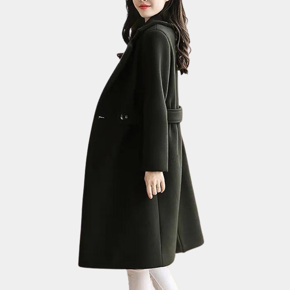Ladies double-breasted wool coat - elegant long tailored coat for women