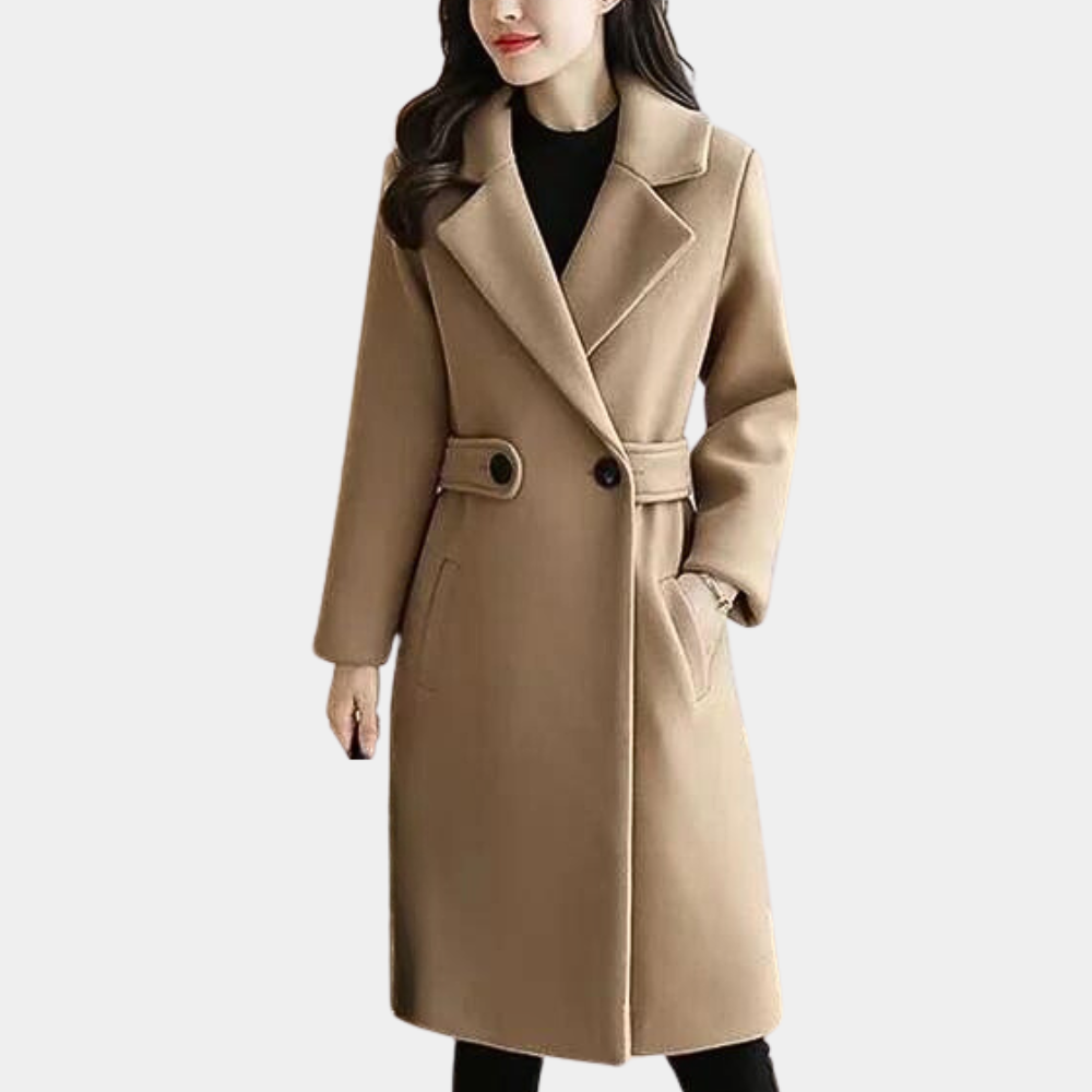 Ladies double-breasted wool coat - elegant long tailored coat for women