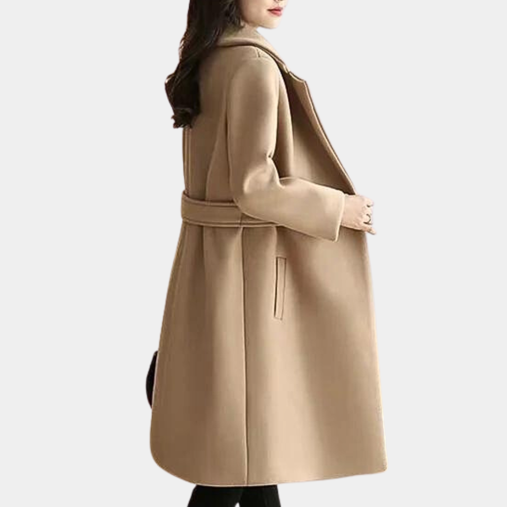 Ladies double-breasted wool coat - elegant long tailored coat for women