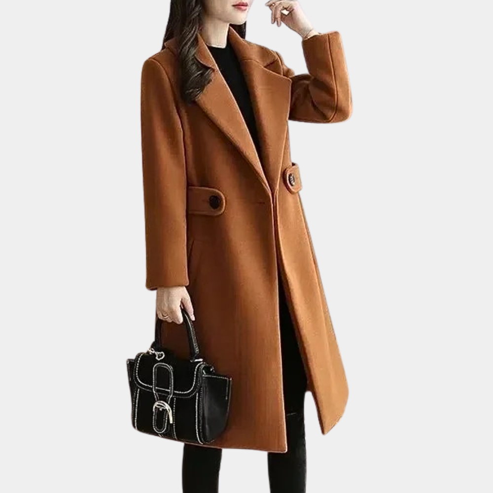 Ladies double-breasted wool coat - elegant long tailored coat for women