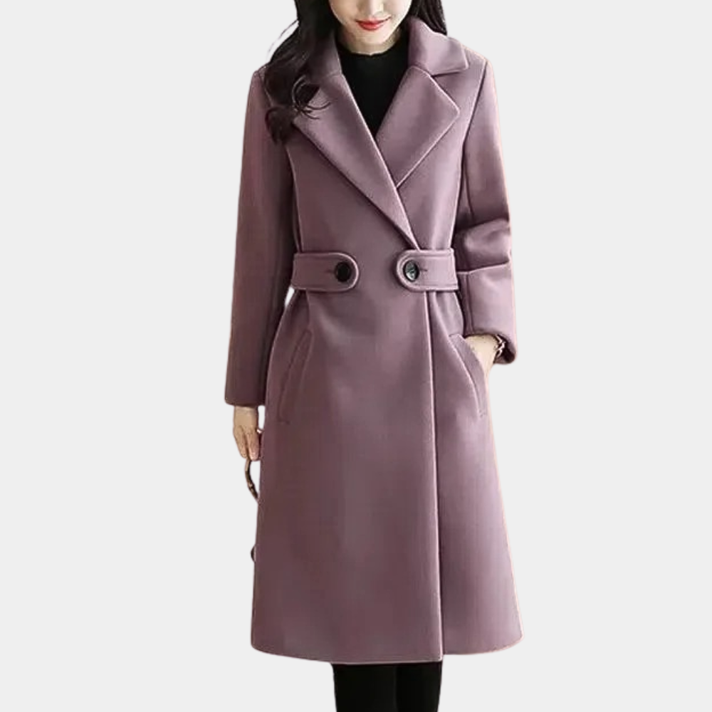 Ladies double-breasted wool coat - elegant long tailored coat for women