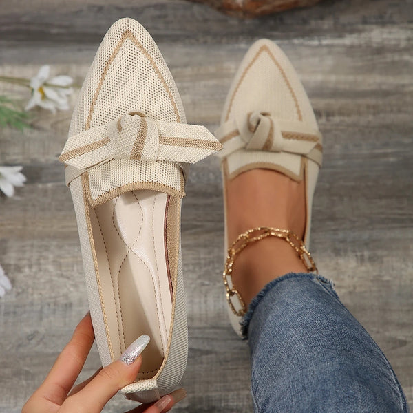 Ladies Flat Shoes - Chic Loafers With Bow Detail