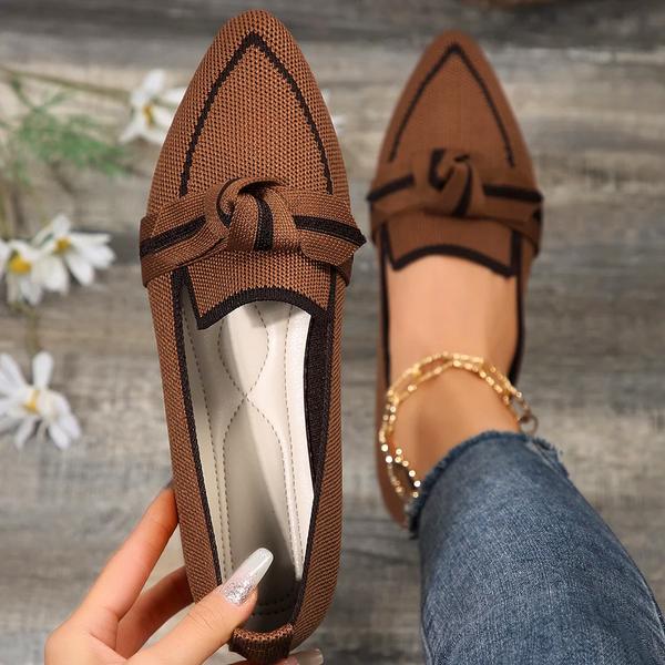 Ladies Flat Shoes - Chic Loafers With Bow Detail