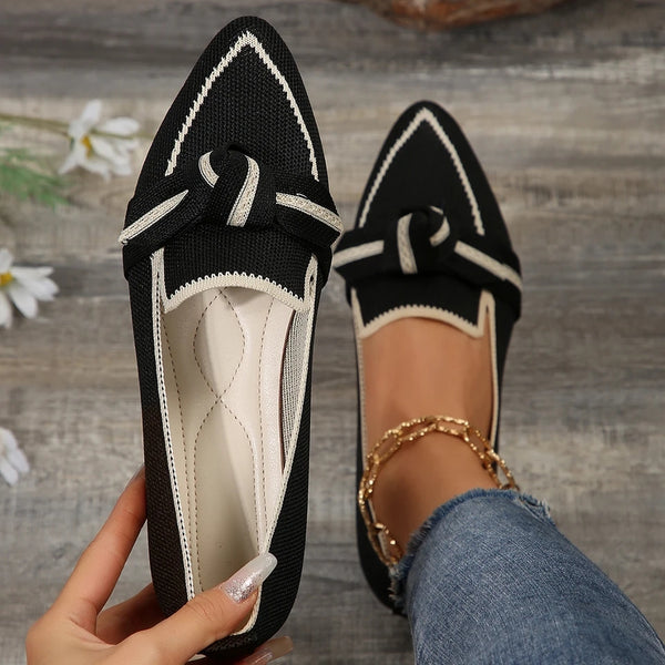 Ladies Flat Shoes - Chic Loafers With Bow Detail