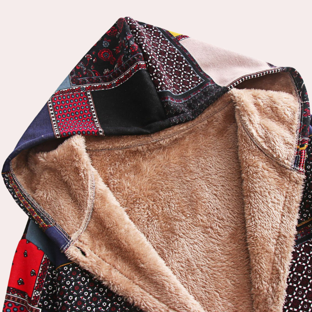 Ladies Hooded Fleece Coat - Trendy Warm Patchwork Outerwear