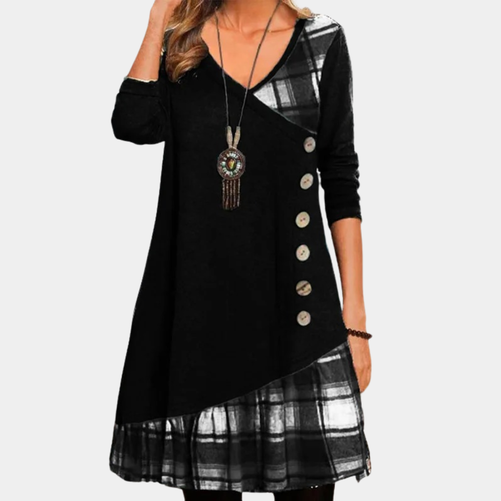 Ladies Midi Dress - Stylish Checked Asymmetrical Tunic