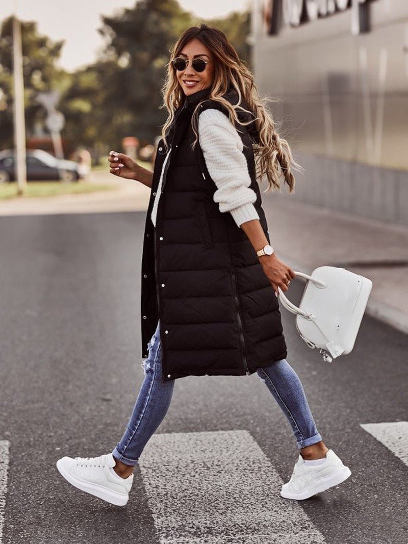Ladies Padded Gilet - Stylish Long Sleeveless Vest For Women