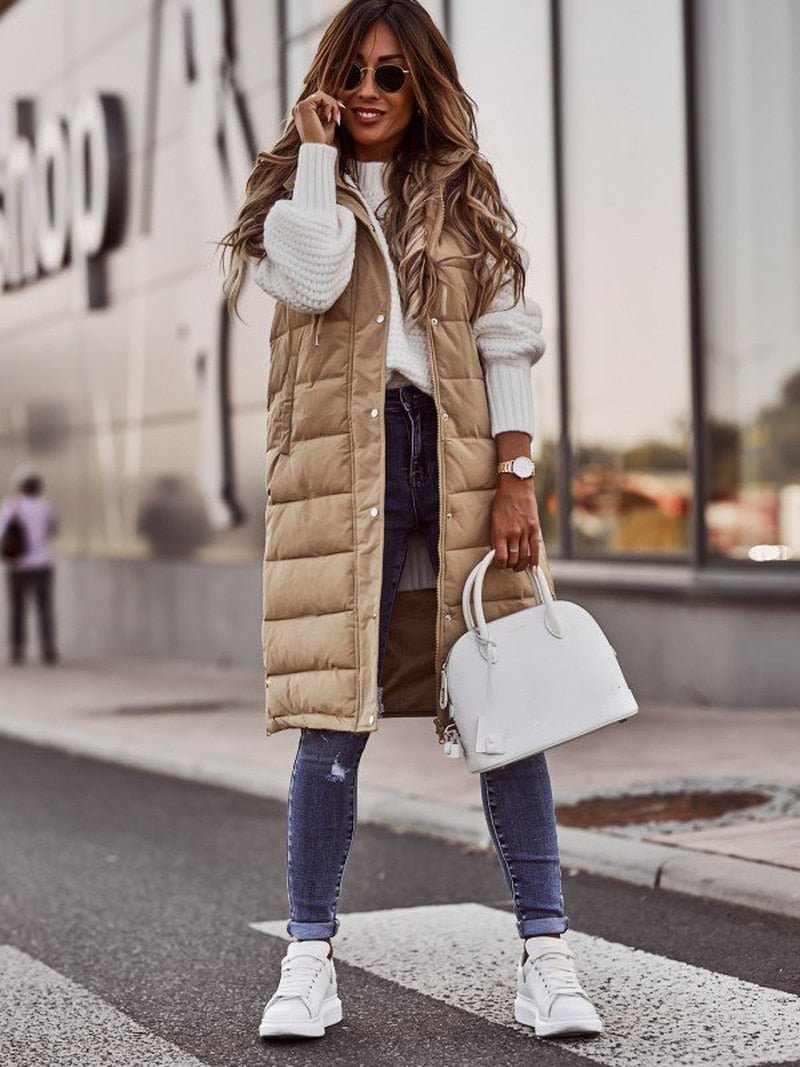 Ladies Padded Gilet - Stylish Long Sleeveless Vest For Women