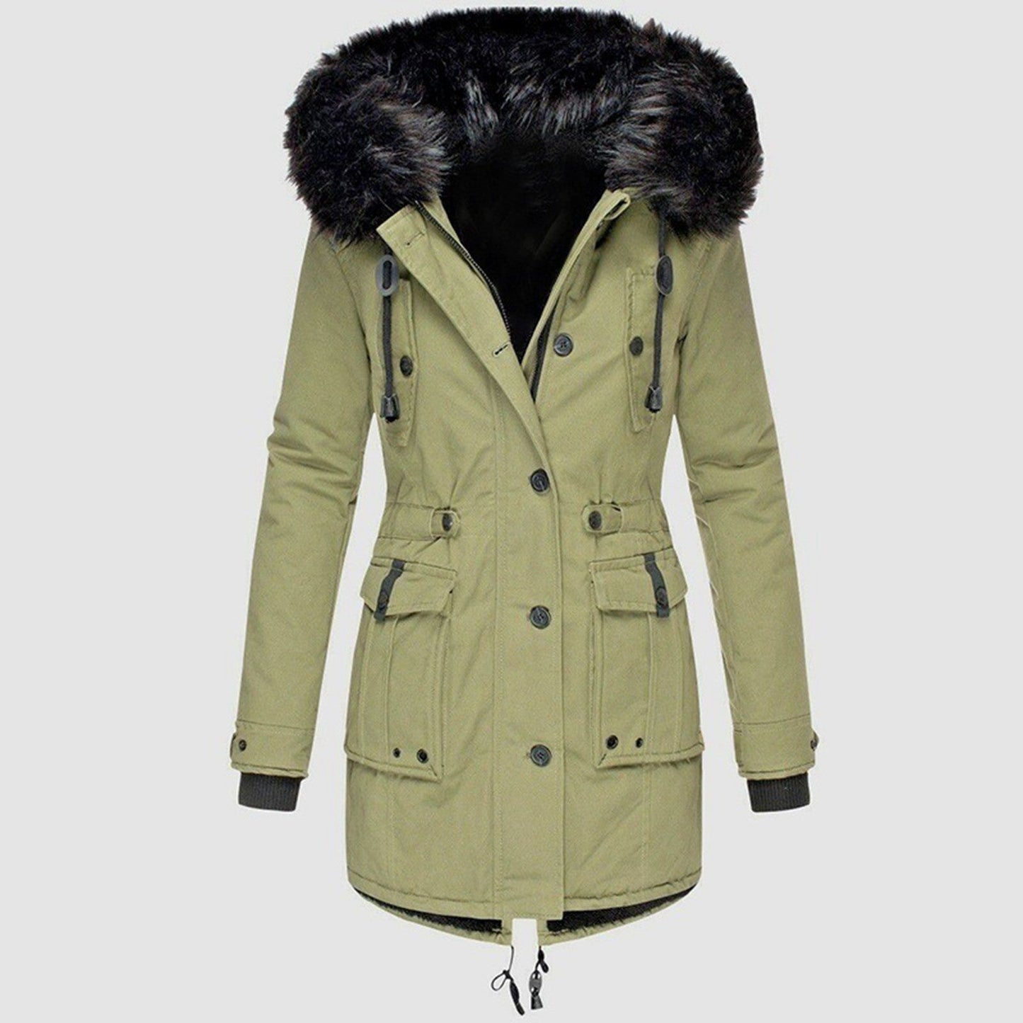 Ladies Parka Coat - Cozy Hooded Outdoor Jacket With Faux Fur Trim