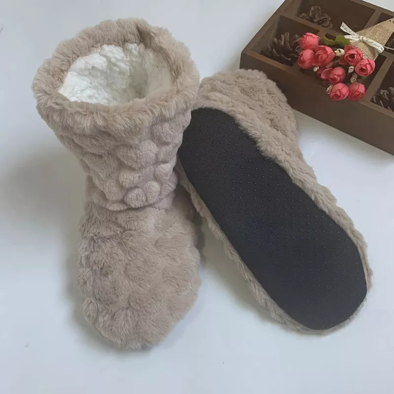 Ladies plush house boots - cosy faux fur slipper socks
