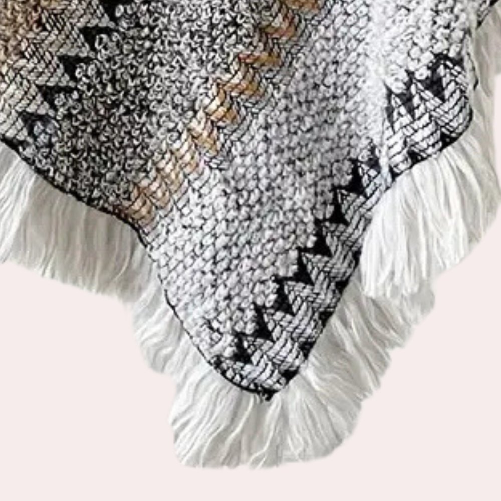 Ladies Poncho - Stylish Knitted Shawl With Fringe