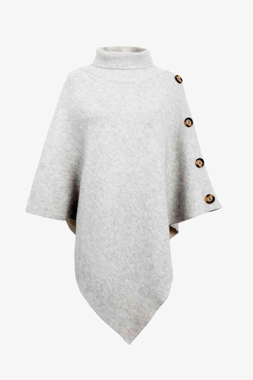 Ladies Poncho Sweater - Stylish Knit With High Collar