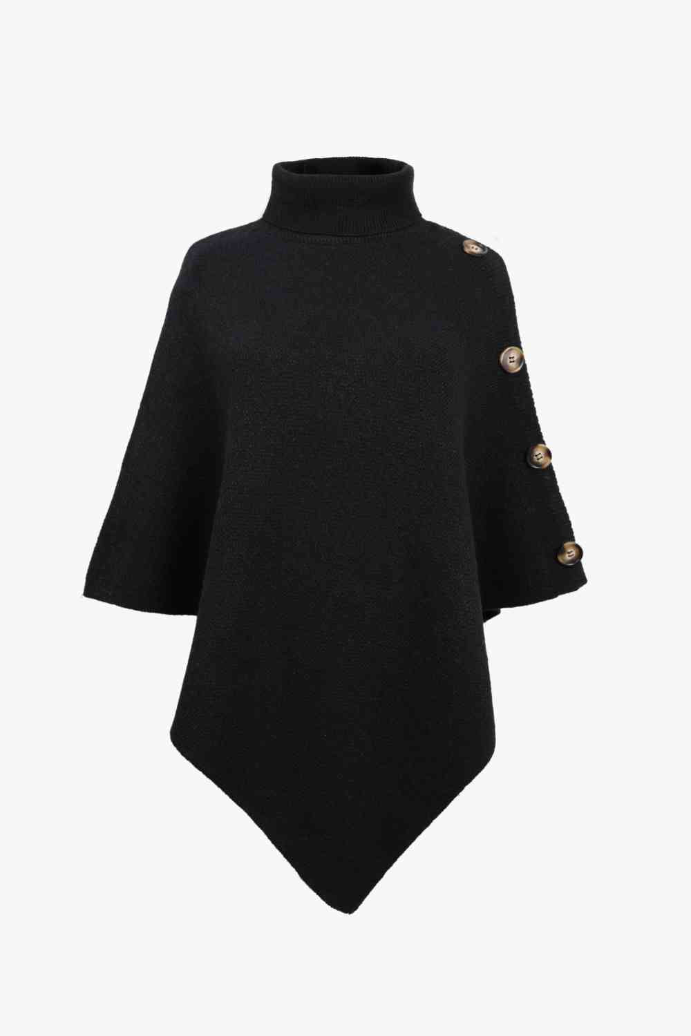 Ladies Poncho Sweater - Stylish Knit With High Collar