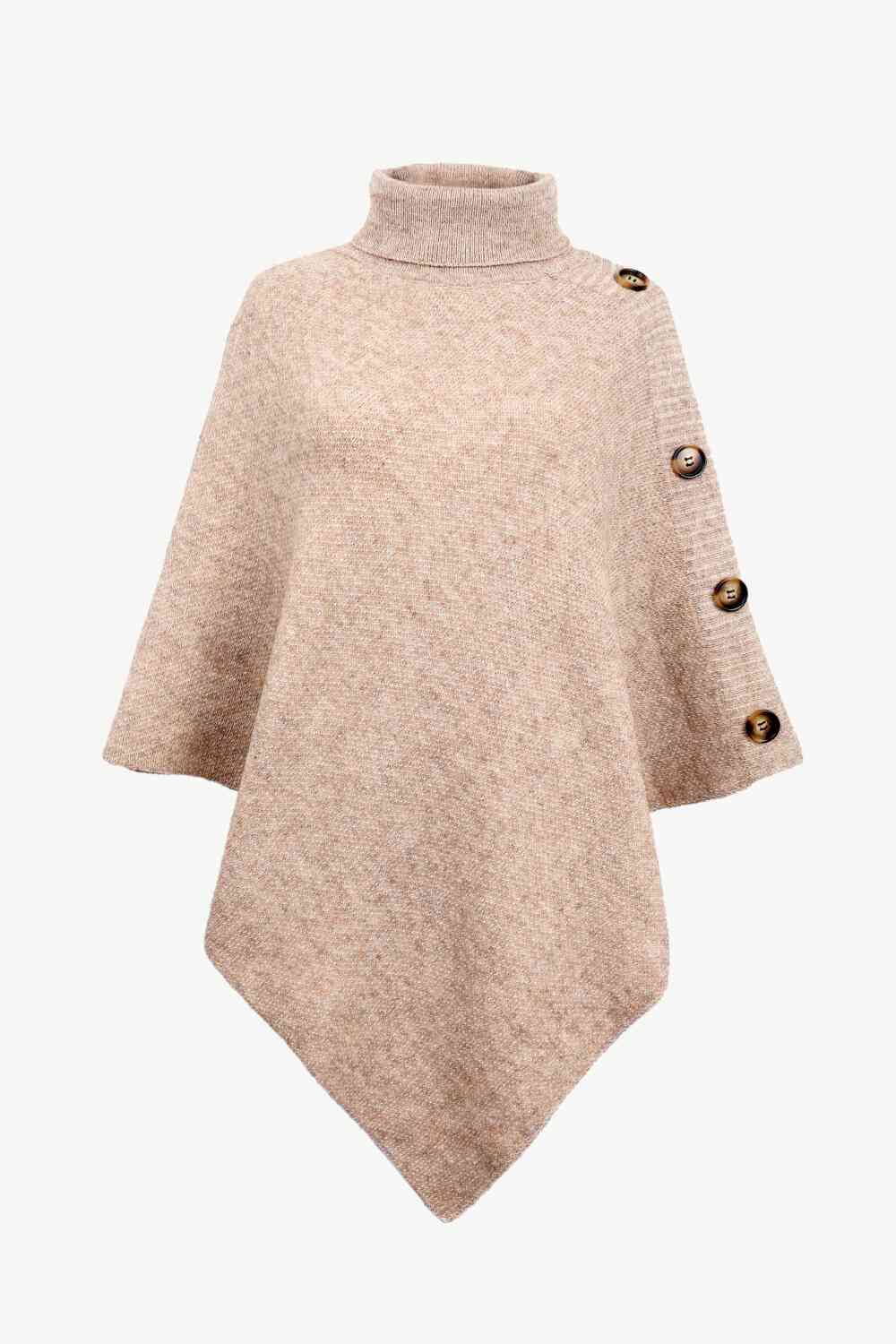 Ladies Poncho Sweater - Stylish Knit With High Collar