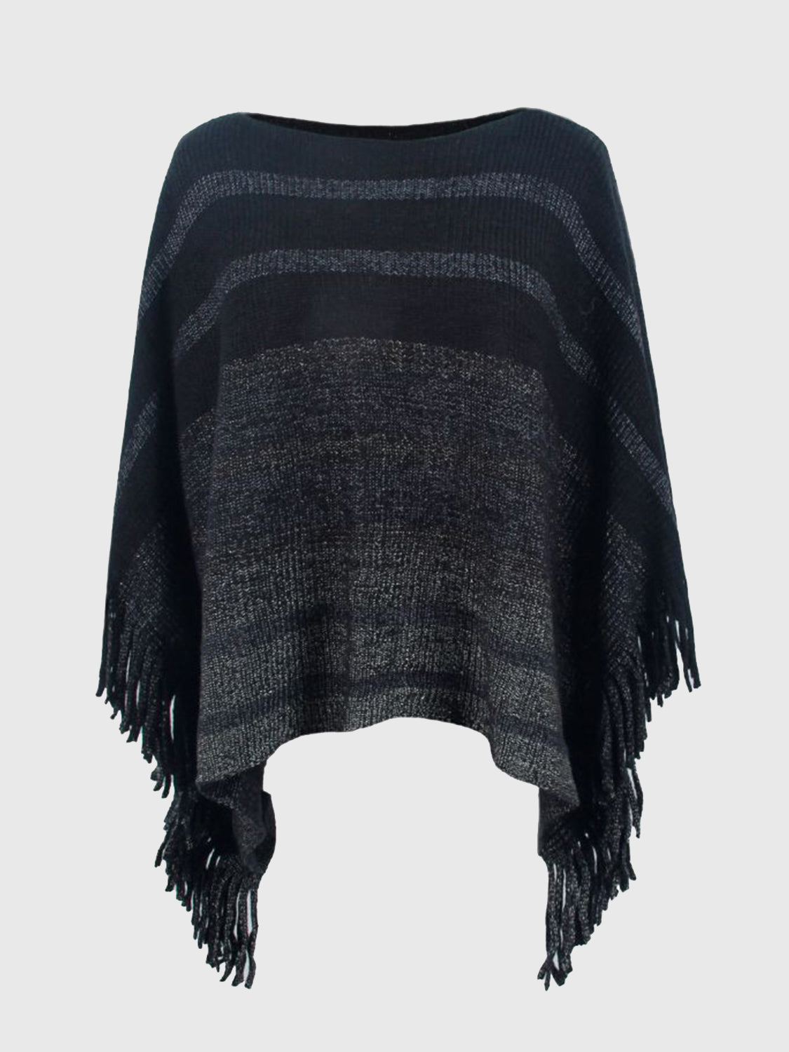 Ladies Poncho With Fringes - Stylish Knitted Wrap Top