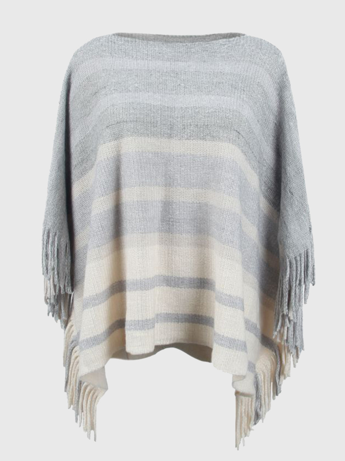 Ladies Poncho With Fringes - Stylish Knitted Wrap Top